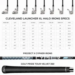 CLEVELAND LAUNCHER XL HALO IRONS / LADIES GRAPHITE SHAFTS -KingGolf Sales Store HALOILSPECS 600x600 1