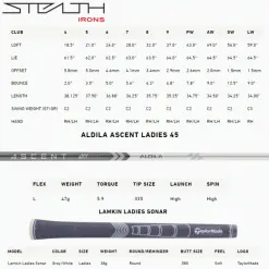 TAYLORMADE 2022 STEALTH LADIES IRONS / GRAPHITE SHAFTS 15 TAYLORMADE 2022 STEALTH LADIES IRONS / GRAPHITE SHAFTS -KingGolf Sales Store STEALTHLADIESIRONSSPECS 600x600 1